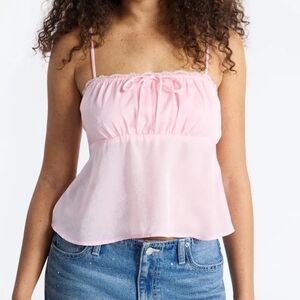 Womens Pink Satin Cami Lace Babydoll Spring Top XL NWT